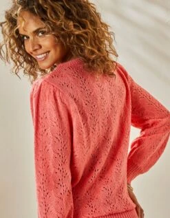 Cardigan Boutonné Manches Blousantes, Maille Ajourée Toucher Mohair -Femmes Vêtements Magasin 611473 C01 zoomx vue2