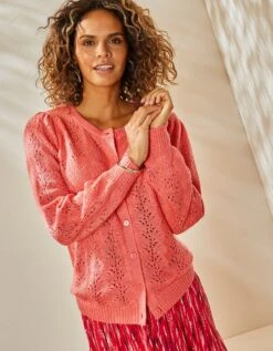 Cardigan Boutonné Manches Blousantes, Maille Ajourée Toucher Mohair -Femmes Vêtements Magasin 611473 C01 zoomx vue3