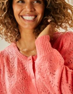 Cardigan Boutonné Manches Blousantes, Maille Ajourée Toucher Mohair -Femmes Vêtements Magasin 611473 C01 zoomx vue4