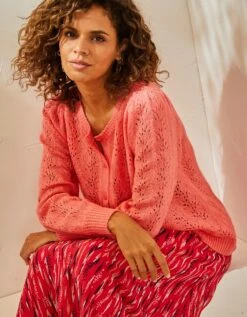 Cardigan Boutonné Manches Blousantes, Maille Ajourée Toucher Mohair -Femmes Vêtements Magasin 611473 C01 zoomx vue6