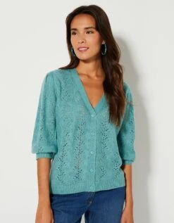 Gilet Col V, Maille Ajourée Toucher Mohair -Femmes Vêtements Magasin 611474 C02 zoomx vue3