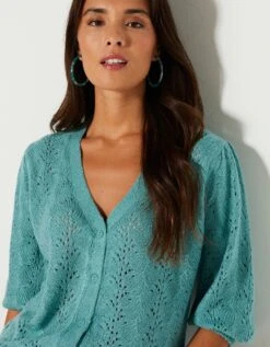 Gilet Col V, Maille Ajourée Toucher Mohair -Femmes Vêtements Magasin 611474 C02 zoomx vue4