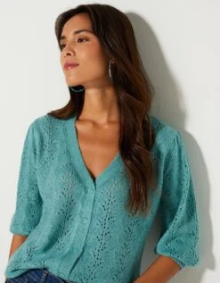 Gilet Col V, Maille Ajourée Toucher Mohair -Femmes Vêtements Magasin 611474 C02 zoomx vue6