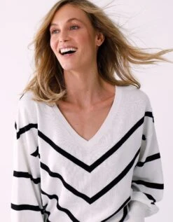 Pull Rayures Graphiques Manches Chauve-souris -Femmes Vêtements Magasin 611481 C01 zoomx vue3