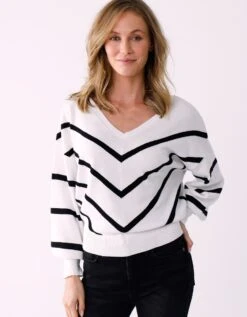 Pull Rayures Graphiques Manches Chauve-souris -Femmes Vêtements Magasin 611481 C01 zoomx vue4