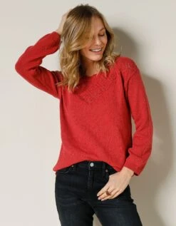 Pull Col Rond, Maille Ajourée Placée Devant