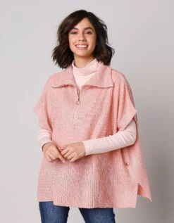 Pull Poncho Zippé Manches Courtes Fentes Boutonnées -Femmes Vêtements Magasin 611533 C01 zoomx vue4