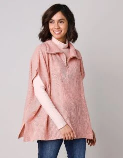 Pull Poncho Zippé Manches Courtes Fentes Boutonnées -Femmes Vêtements Magasin 611533 C01 zoomx vue6