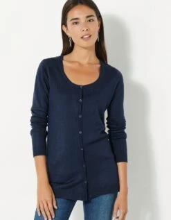 Cardigan Boutonné Col Rond Uni Toucher Cachemire