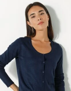 Cardigan Boutonné Col Rond Uni Toucher Cachemire -Femmes Vêtements Magasin 611765 C05 zoomx vue3