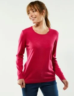 Pull Col Rond Uni Toucher Cachemire