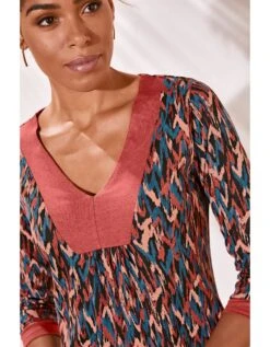 Tunique Col V Manches 3/4 Imprimé Minimaliste -Femmes Vêtements Magasin 612707 C00 zoomx vue3