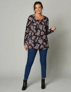 Tunique Col Rond Imprimé Fleurs, Maille Jersey -Femmes Vêtements Magasin 612773 C01 zoomx vue3