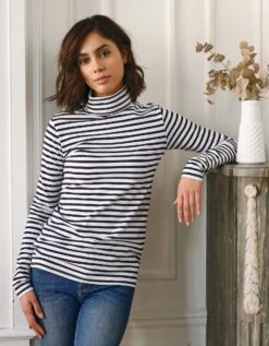 Sous-pull Col Roulé Coton Stretch Rayé
