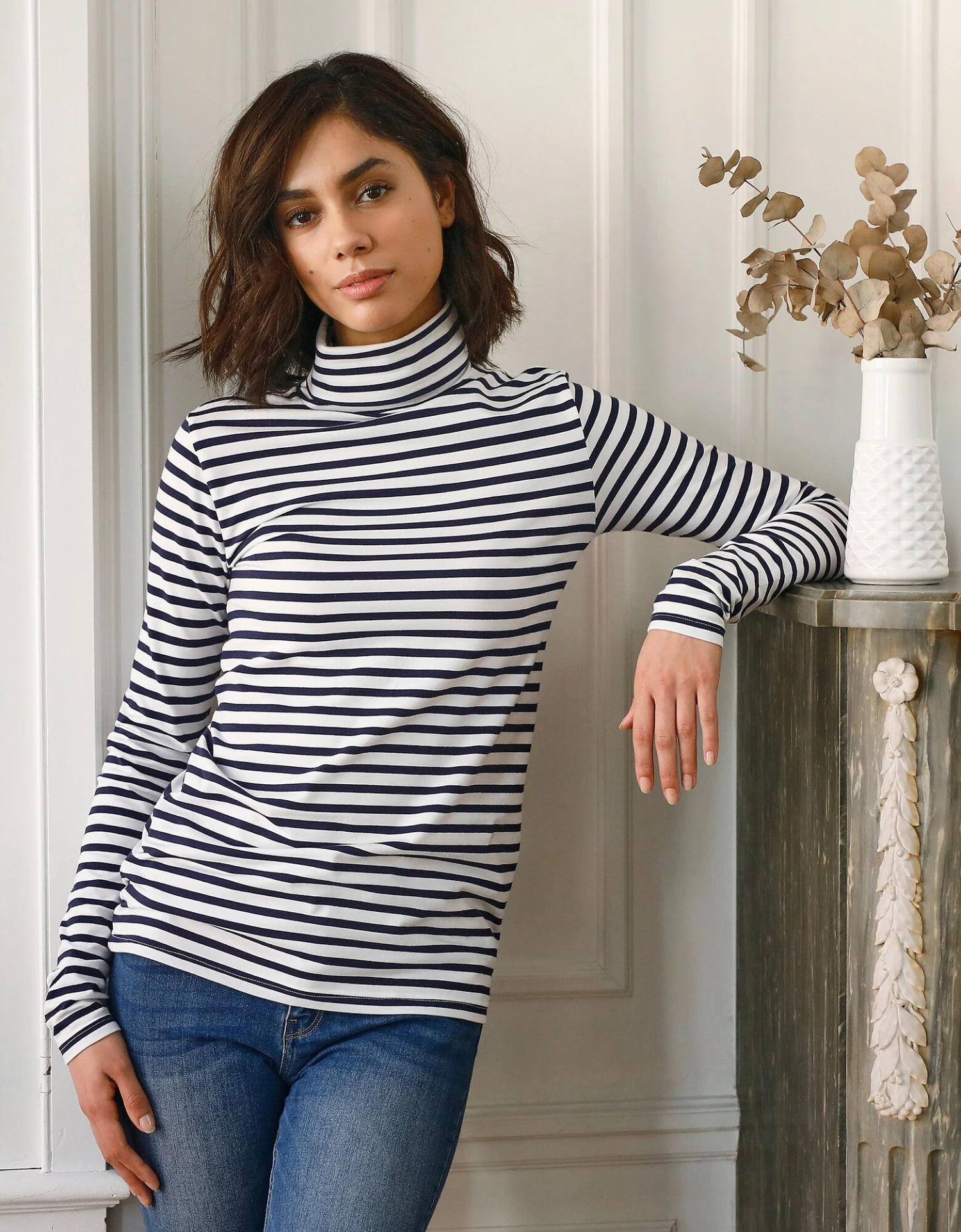 Sous-pull Col Roulé Coton Stretch Rayé 3 Sous-pull Col Roulé Coton Stretch Rayé