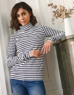Sous-pull Col Roulé Coton Stretch Rayé 9 Sous-pull Col Roulé Coton Stretch Rayé -Femmes Vêtements Magasin 612786 C01 zoomx vue3