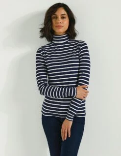 Sous-pull Rayé Col Roulé Viscose Stretch