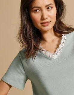 Sweat-shirt Col V Manches Courtes Broderie Anglaise -Femmes Vêtements Magasin 615083 C01 zoomx vue3