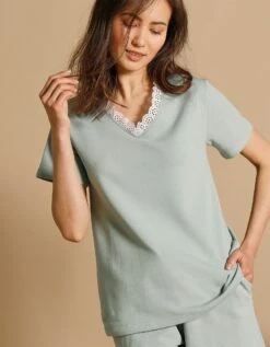 Sweat-shirt Col V Manches Courtes Broderie Anglaise -Femmes Vêtements Magasin 615083 C01 zoomx vue5