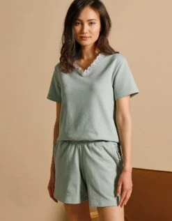 Sweat-shirt Col V Manches Courtes Broderie Anglaise -Femmes Vêtements Magasin 615083 C01 zoomx vue6