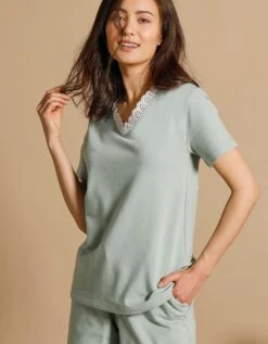 Sweat-shirt Col V Manches Courtes Broderie Anglaise -Femmes Vêtements Magasin 615083 C01 zoomx vue7