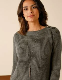 Pull Tunique Boutonné, Toucher Mohair -Femmes Vêtements Magasin 617090 C00 zoomx vue2