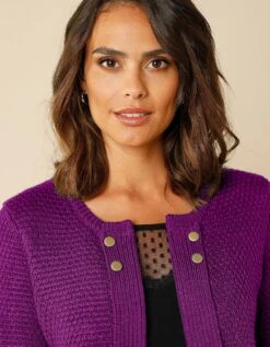 Gilet Maille Fantaisie Boutons Dorés Vieillis -Femmes Vêtements Magasin 617111 C07 zoomx vue3