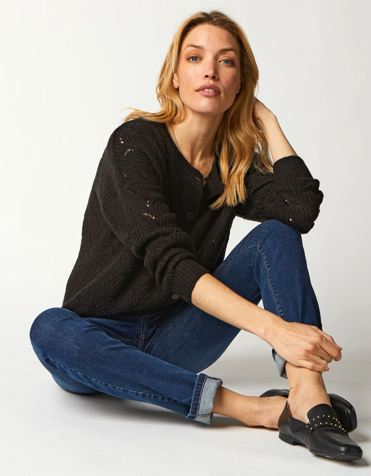 Gilet Boutonné Maille Perlée Ajourée 7 Gilet Boutonné Maille Perlée Ajourée – Image 5