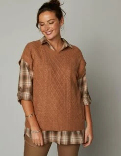 Pull Torsadé Sans Manches, épaules Tombantes -Femmes Vêtements Magasin 617252 C02 zoomx vue6