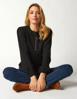 Pull Ajouré Col Tunisien Boutonné