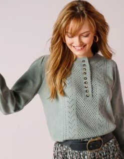 Pull Ajouré Col Tunisien Boutonné 10 Pull Ajouré Col Tunisien Boutonné -Femmes Vêtements Magasin 617284 C04 zoomx vue2