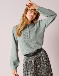 Pull Ajouré Col Tunisien Boutonné 12 Pull Ajouré Col Tunisien Boutonné -Femmes Vêtements Magasin 617284 C04 zoomx vue4