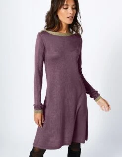 Robe Pull Trapèze à Col Bateau Brillant, Toucher Cachemire