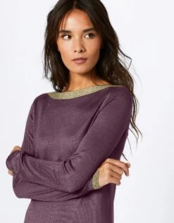 Robe Pull Trapèze à Col Bateau Brillant, Toucher Cachemire -Femmes Vêtements Magasin 617300 C03 zoomx vue3