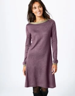 Robe Pull Trapèze à Col Bateau Brillant, Toucher Cachemire -Femmes Vêtements Magasin 617300 C03 zoomx vue5