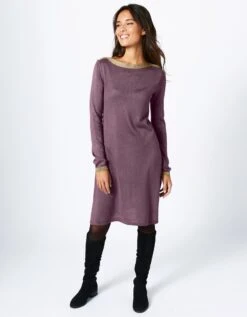 Robe Pull Trapèze à Col Bateau Brillant, Toucher Cachemire -Femmes Vêtements Magasin 617300 C03 zoomx vue7