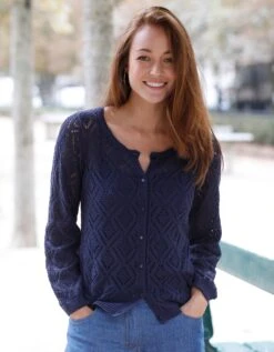 Cardigan Boutonné Maille Fantaisie Ajourée