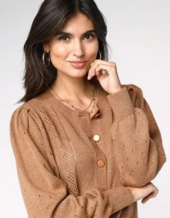 Cardigan Boutonné, Maille Ajourée Toucher Cachemire -Femmes Vêtements Magasin 617335 C04 zoomx vue4