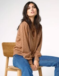 Cardigan Boutonné, Maille Ajourée Toucher Cachemire -Femmes Vêtements Magasin 617335 C04 zoomx vue6