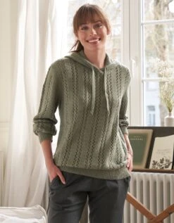 Pull à Capuche Maille Ajourée