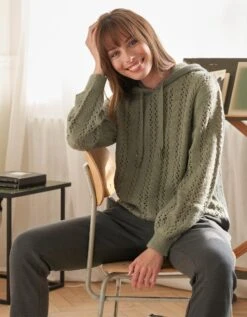 Pull à Capuche Maille Ajourée -Femmes Vêtements Magasin 617349 C01 zoomx vue3