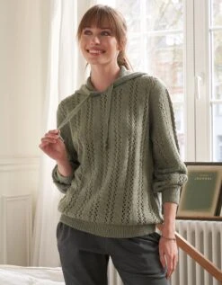 Pull à Capuche Maille Ajourée -Femmes Vêtements Magasin 617349 C01 zoomx vue4