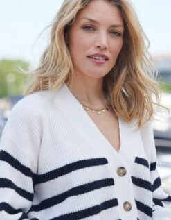 Gilet Boutonné Rayé, Maille Anglaise -Femmes Vêtements Magasin 617391 C01 zoomx vue3