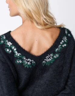 Pull Maille Douceur Avec Strass Et Perles -Femmes Vêtements Magasin 617414 C01 zoomx vue3