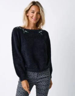 Pull Maille Douceur Avec Strass Et Perles -Femmes Vêtements Magasin 617414 C01 zoomx vue7