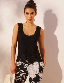 Pull Sans Manches Base Ajourée Effet Crochet