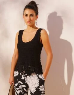 Pull Sans Manches Base Ajourée Effet Crochet -Femmes Vêtements Magasin 617418 C01 zoomx vue5