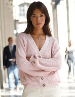 Gilet Col V Boutonné, Maille Perlée -Femmes Vêtements Magasin 617431 C01 zoomx vue5