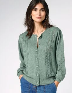 Cardigan Boutonné Maille Ajourée -Femmes Vêtements Magasin 617446 C04 zoomx vue3