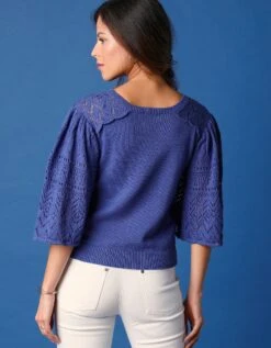 Pull Manches 3/4 Larges, Maille Ajourée -Femmes Vêtements Magasin 617447 C01 zoomx vue2